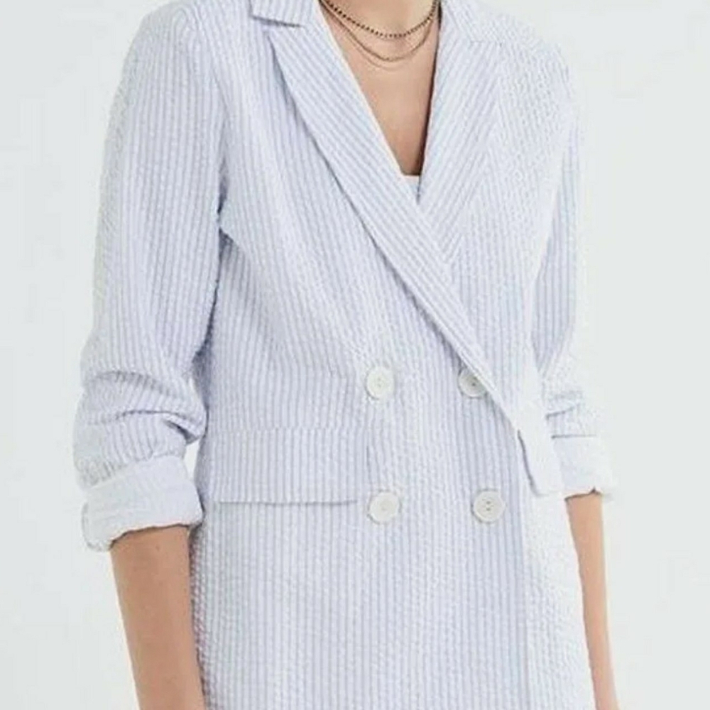 Urban Outfitters Seersucker Blue/White Striped Blazer - Small Coastal Spring/Sum